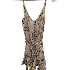 Yireh Hawaii Designer Floral Beige Boho Beachy Romper with Tassel Ties Small